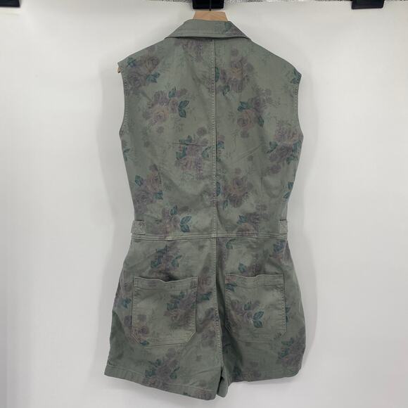 Lucky Brand X Laura Ashley Coverall Romper Floral Denim Cinch Waist Green  Large - Picture 5 of 9